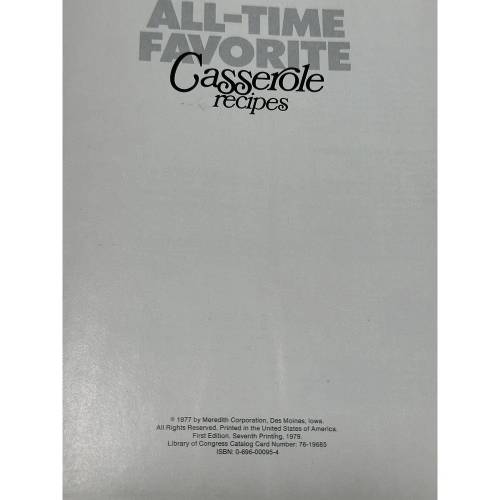 1977 Hardcover Better Homes & Gardens All Time Favorite Casserole Recipes Book,